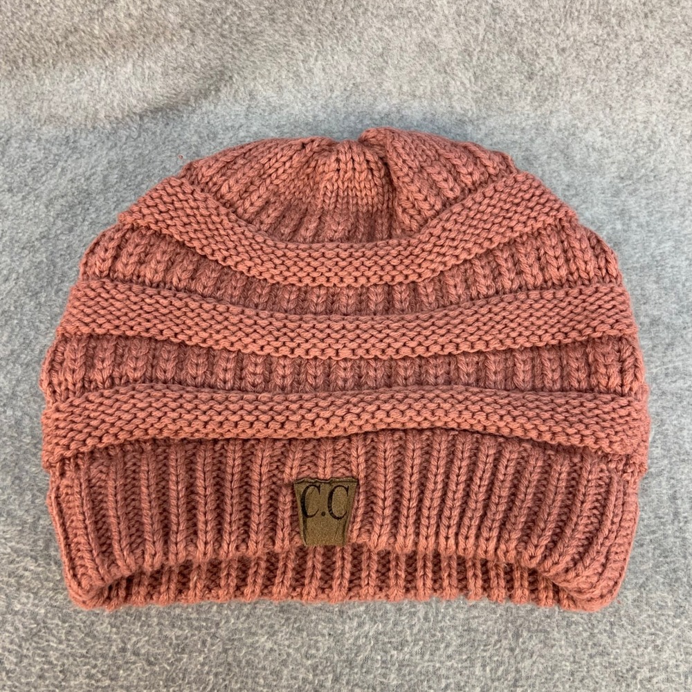Logo Patch Womens Rose Pink C.C Beanie Cable Knit Winter Hat One Size